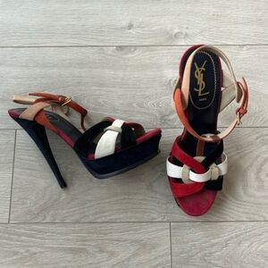 Saint Laurent Multicolored Suede Tribute Platform Sandals Size 41